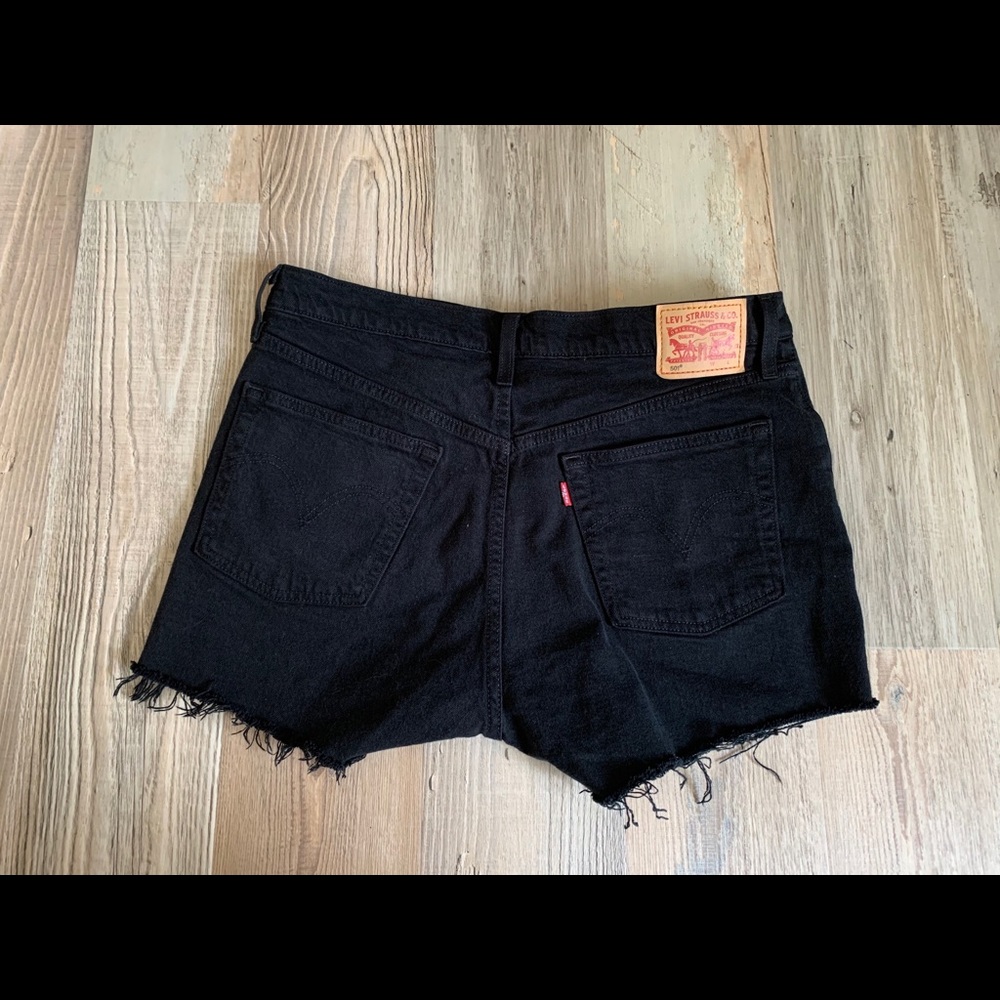 Levi 501 high rise black denim shorts